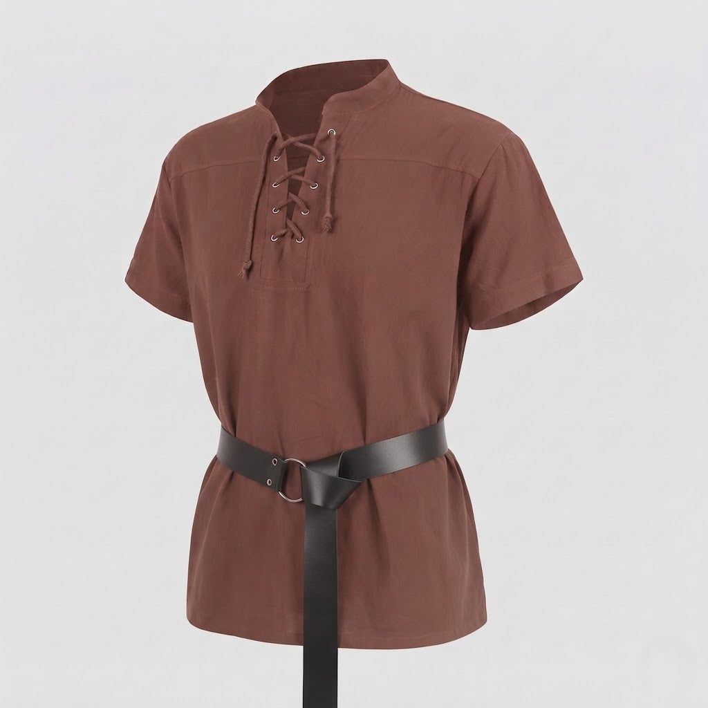 Women's Medieval Tunic Shirt with Lacing and Leather Belt EVA-US