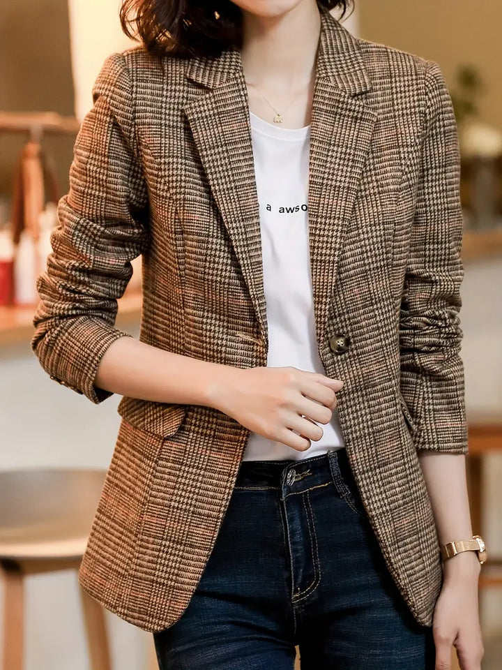 EVA-US | Checked Blazer With Lapel And One Button