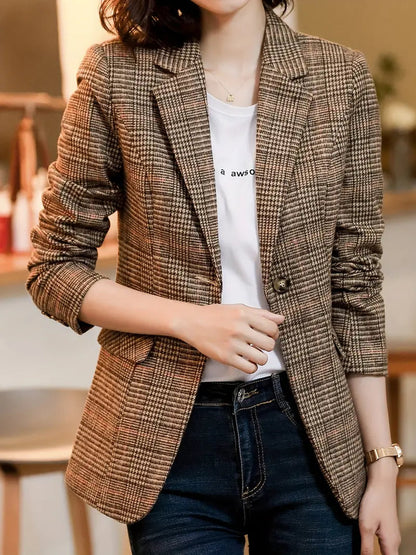 EVA-US | Checked Blazer With Lapel And One Button