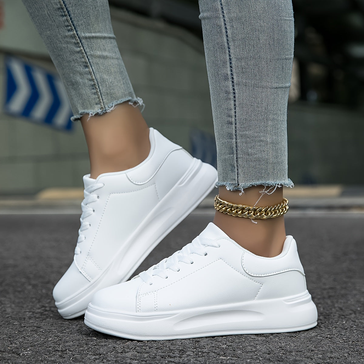 EVA-US | Clean White Leather Sneakers for Women, White