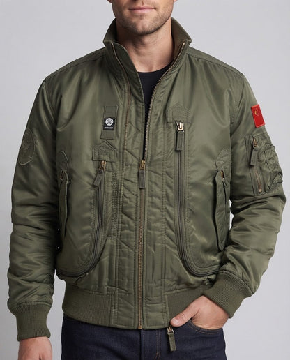 Men's pilot bomber jacket in utility look with vertical front zip pockets EVA-US