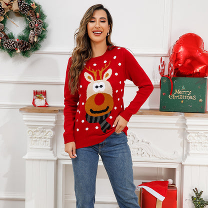 Knit pullover with reindeer jacquard pattern