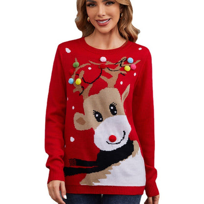 Unisex knitted sweater with animal motif, round neckline