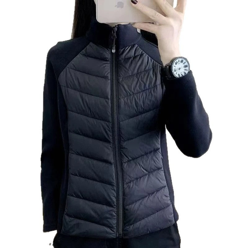 Light women's quilted jacket, fitted, with stand-up collar
