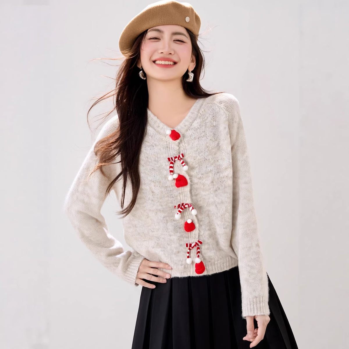 Fluffy knit sweater with 3D effect