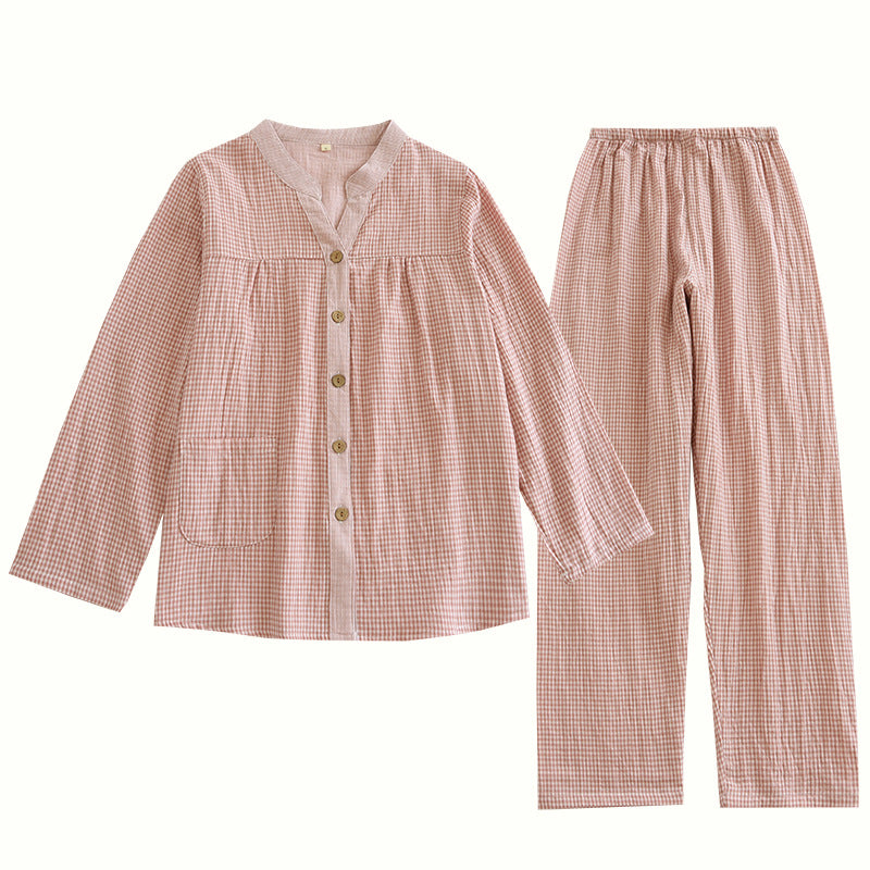 Women's pajama set made of cotton double gauze in check pattern