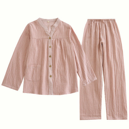 Women's pajama set made of cotton double gauze in check pattern