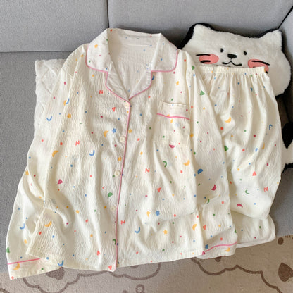 Women's Pajama Set, Long Sleeve, Cotton Blend, Cartoon Pattern