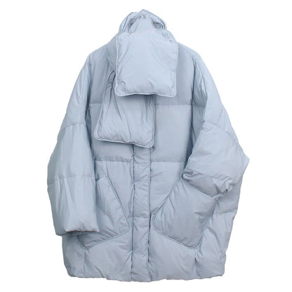 Women's down coat with scarf, medium length, loose fit