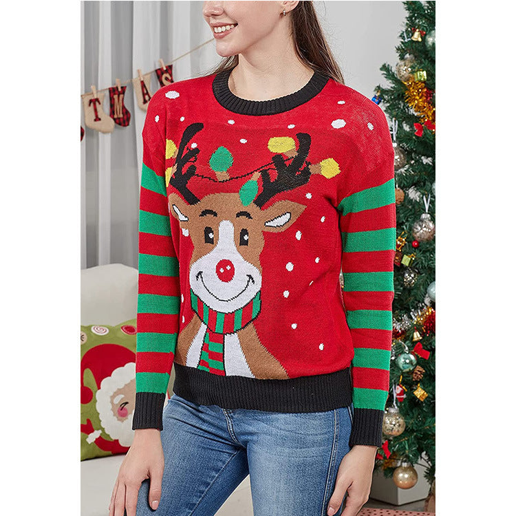 Women's Christmas sweater with animal motifs, knitted