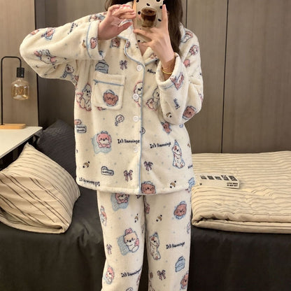 Women's flannel pajama set, lined, winter loungewear