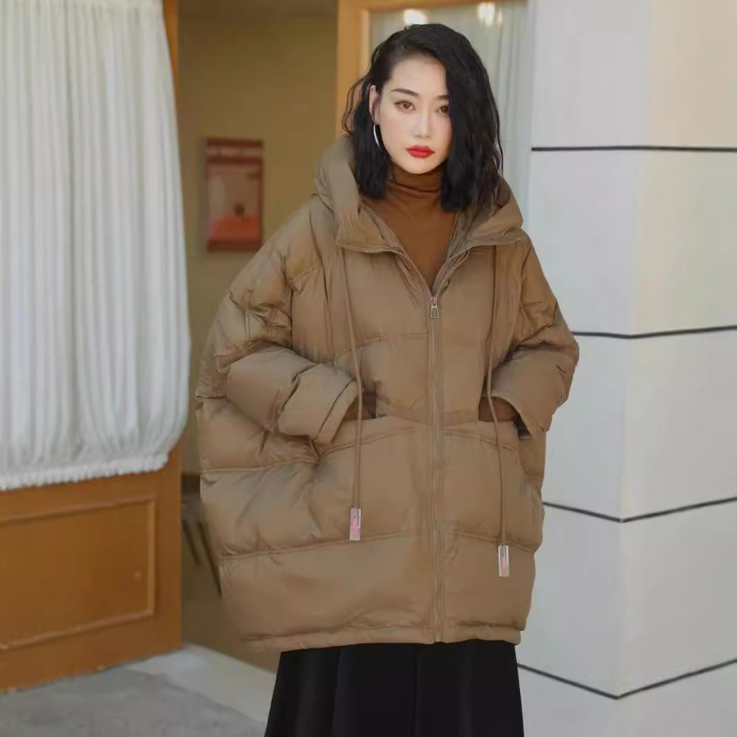 Mid-length down jacket for women with hood