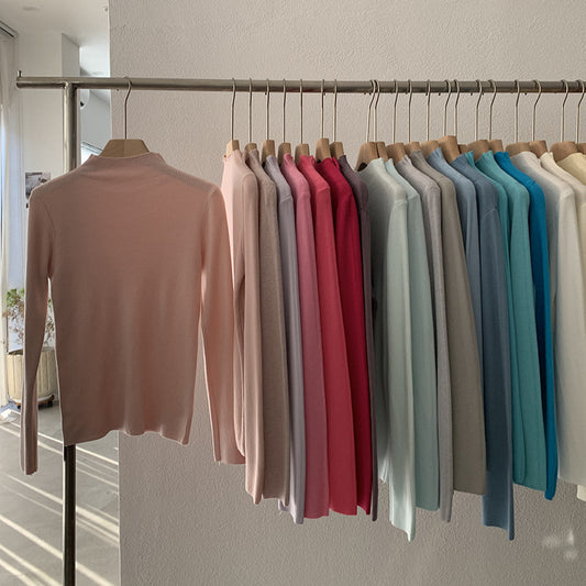 Slim stand-up collar sweater, solid color, long-sleeved