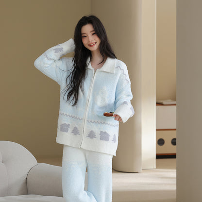 Women's House Suit with Zipper and Notched Lapel