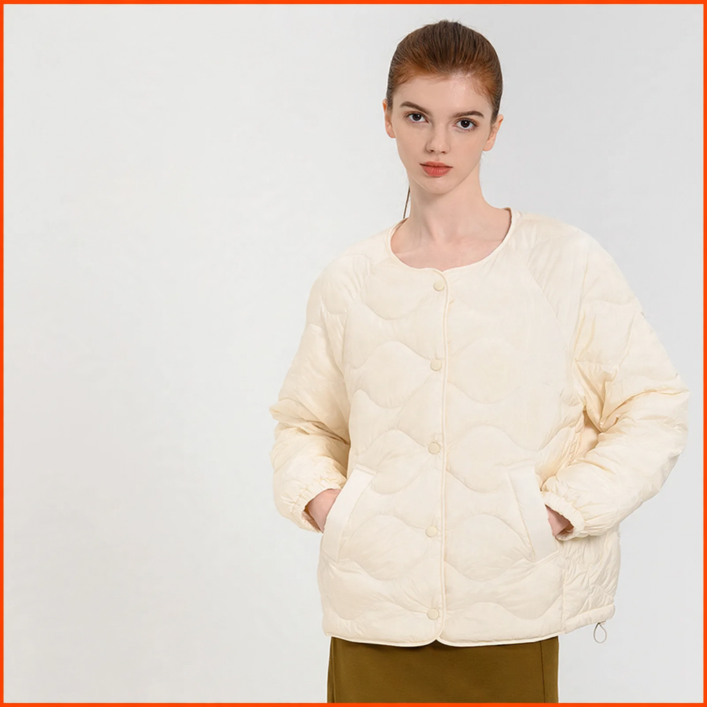 Light women's down jacket, round neck, thin