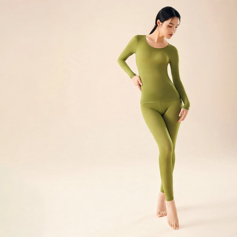 Elastic Thermal Underwear Set with Round Neck