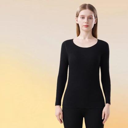 Thermal women's underwear set, self-heating, round neck