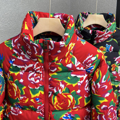 Padded winter jacket with floral pattern, unisex