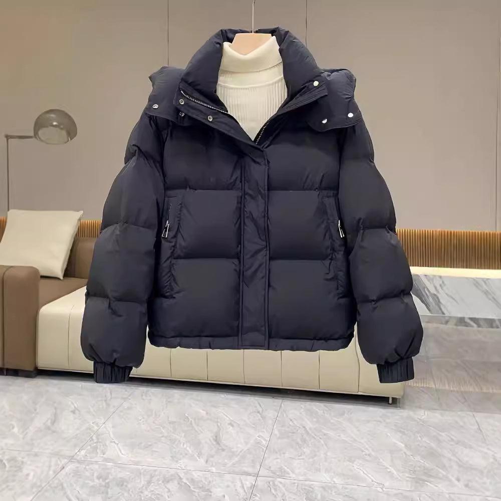 Women's quilted jacket, short, with hood, plus sizes