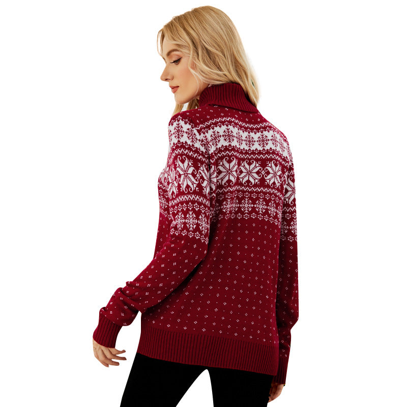 Christmas sweater with snowflake pattern and turtleneck