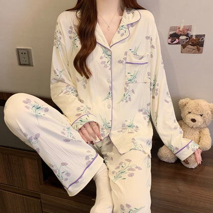Women’s Pajama Set, long-sleeved, with button placket and reindeer print