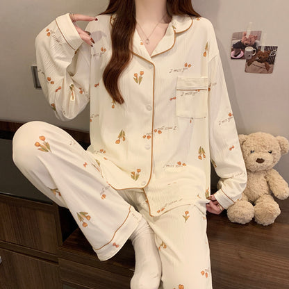 Women’s Pajama Set, long-sleeved, with button placket and reindeer print
