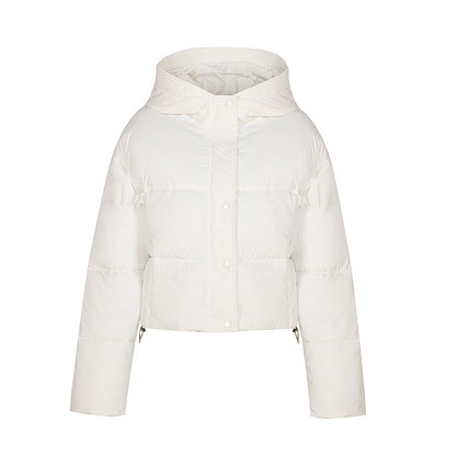 Short quilted jacket for women with stand-up collar and button placket