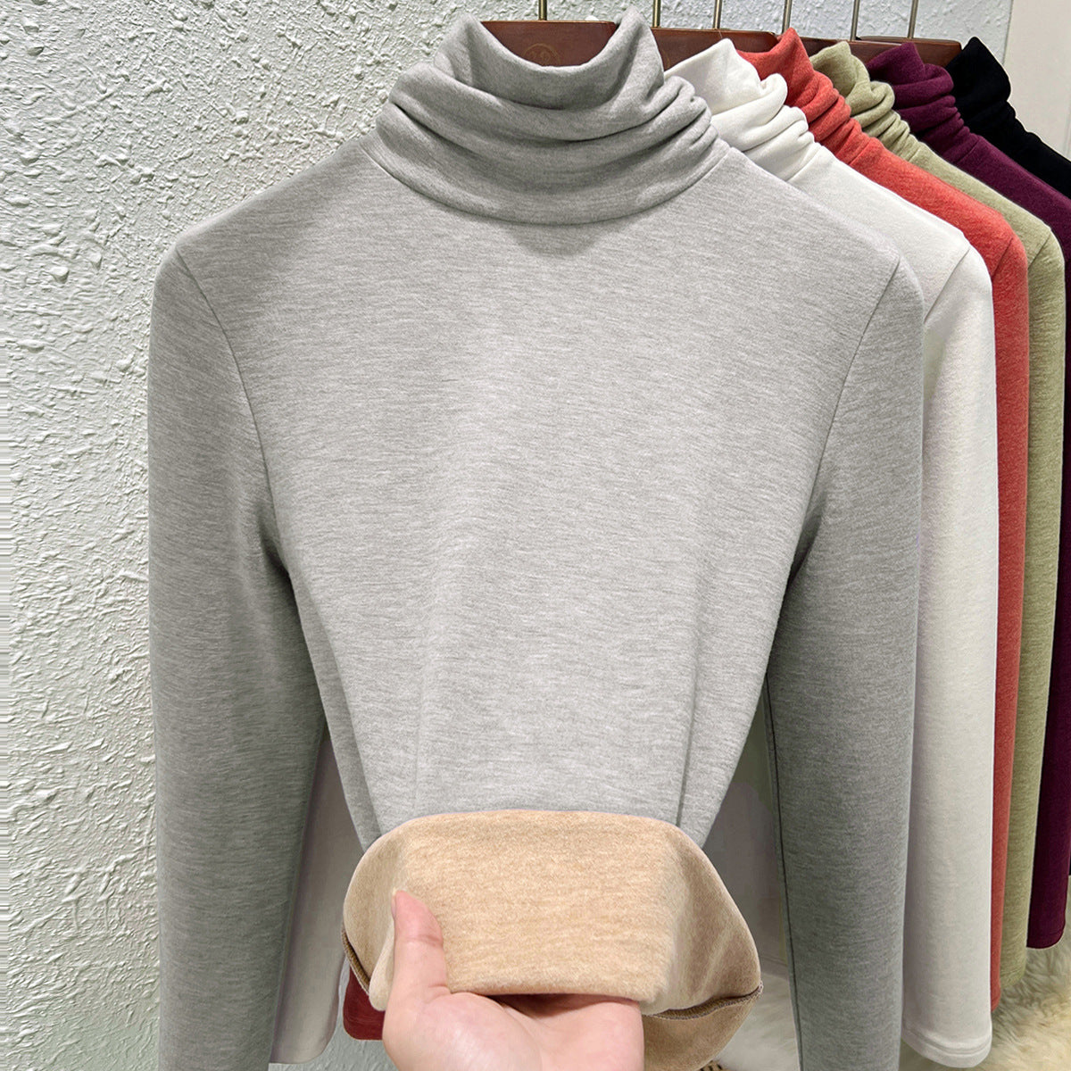 Women's thermal shirt with stand-up collar, lined