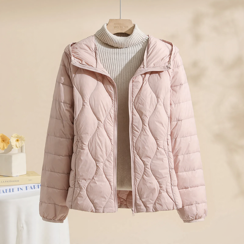 Lightweight, thin down jacket with hood for women