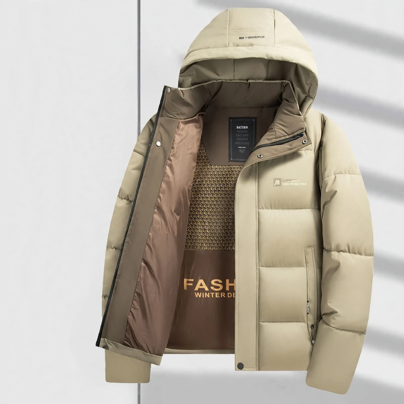 Padded men's winter jacket, short, business style