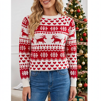 Fair-Isle Knit Sweater with Reindeer Motif