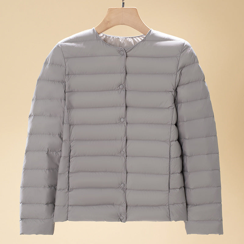 Light women's down jacket, short, with duck down