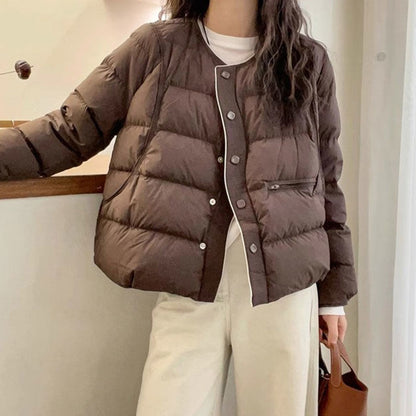 Women's down jacket with round neck and button placket