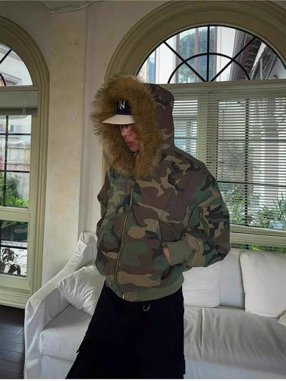 Men's reversible jacket, lined, with camouflage pattern