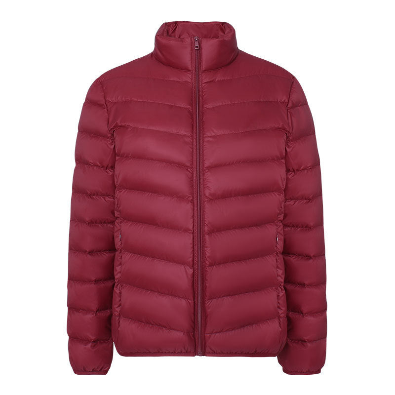 Light women's down jacket with stand-up collar