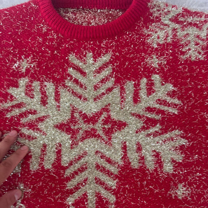 Festive women's Christmas sweater with reindeer and snowflakes