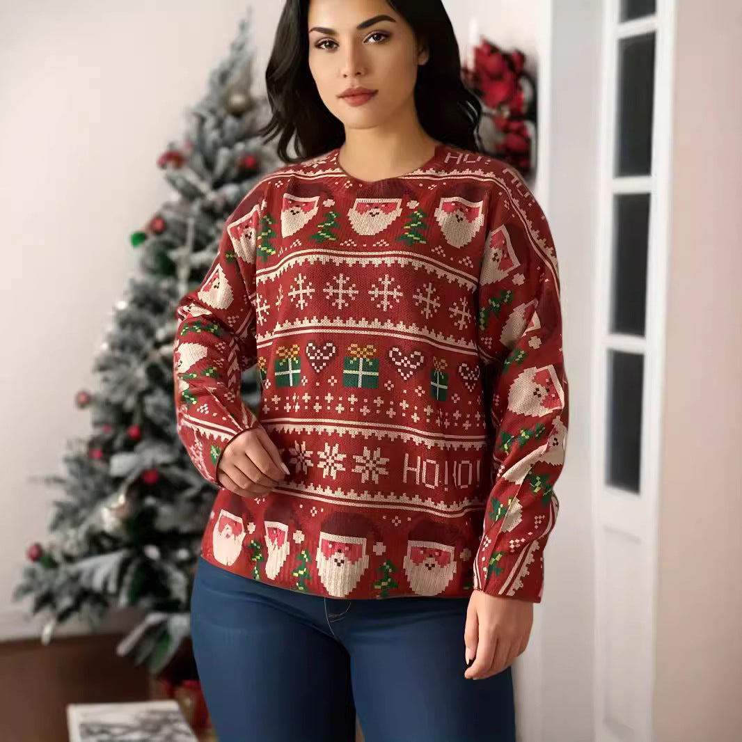 Loose women's sweater with Santa print