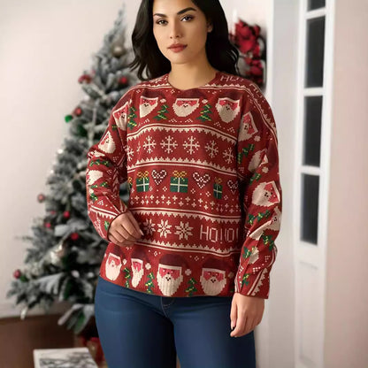Loose women's sweater with Santa print