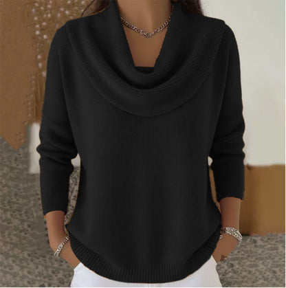 Loose pullover with wide collar, solid color