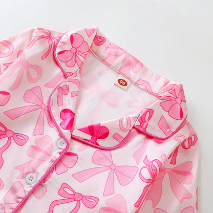 Girl's Pajama Set with Bow and Christmas Print