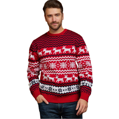 Christmas Partner Knit Sweater with Reindeer Jacquard