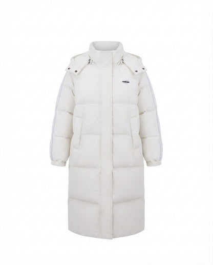 Women's nan longer quilted thermal coat with high stand-up collar, sports stripes, and integrated chest pocket