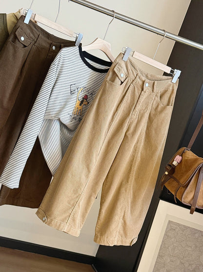 Women's corduroy pants, 7/8 length, wide leg