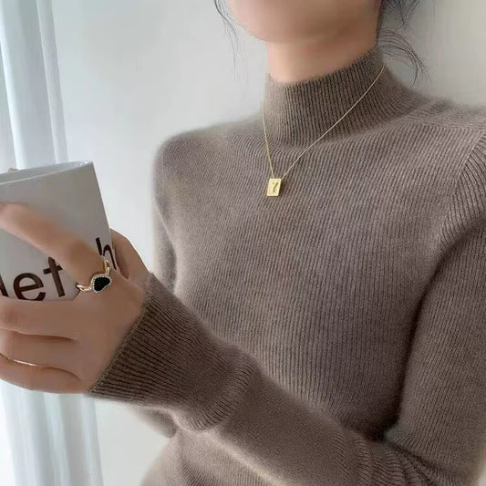 Ladies Cashmere Long Sleeve Shirt with Stand Collar