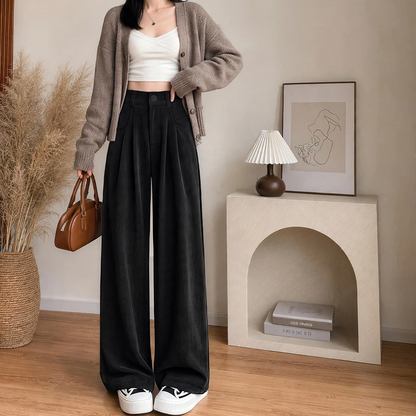 Women's corduroy pants, wide cut, lined