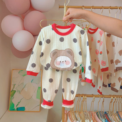 Children's cotton pajama set with jacquard pattern