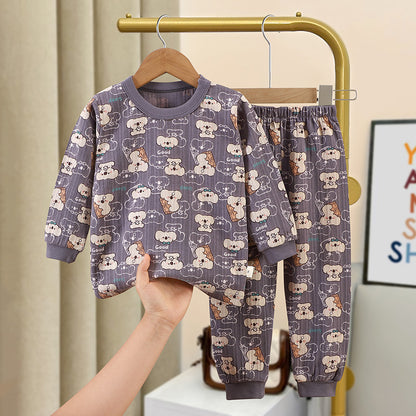 Children's cotton pajama set with jacquard pattern
