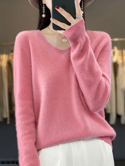 EVA-US | Cashmere Pullover Women Elegant V neck, Soft & Comfortable