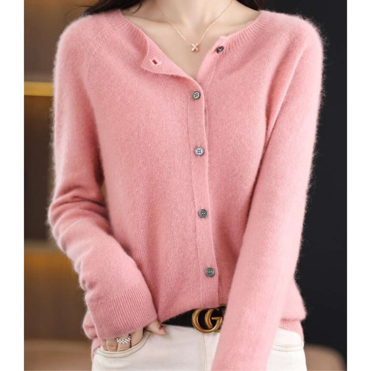 EVA-US | Merino wool women's O-neck cardigan cashmere sweater