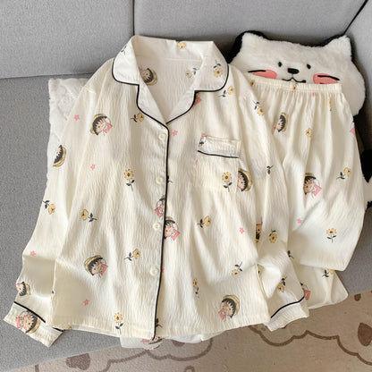 Ladies' Pajama Set, long-sleeved, with button placket, Cartoon style